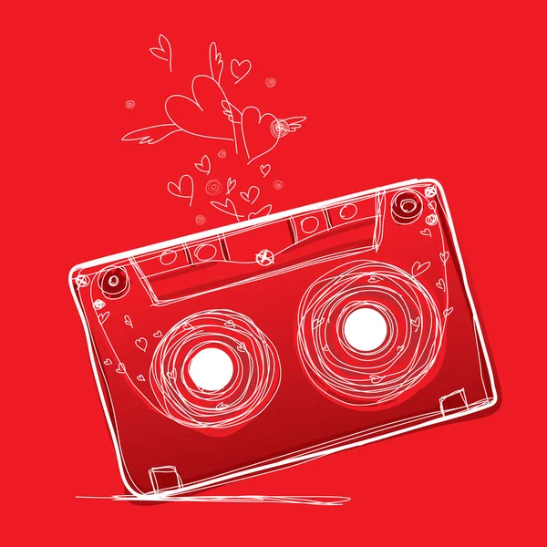 Hand drawn love cassette tape — Stock Vector