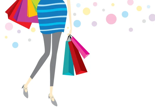 Mujer vectorial con bolsas de compras — Vector de stock