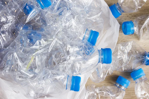 Műanyag palackok, műanyag zsák, a fa — Stock Fotó
