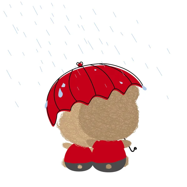 Liefde concept van paar teddybeer pop in regenachtige dag — Stockvector