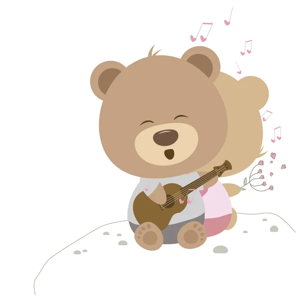 Love concept of couple teddy bear doll sing a song — Stock Vector