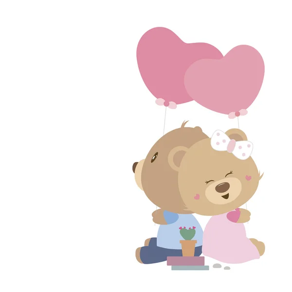 Amor concepto de pareja peluche muñeca celebración corazón globos — Archivo Imágenes Vectoriales