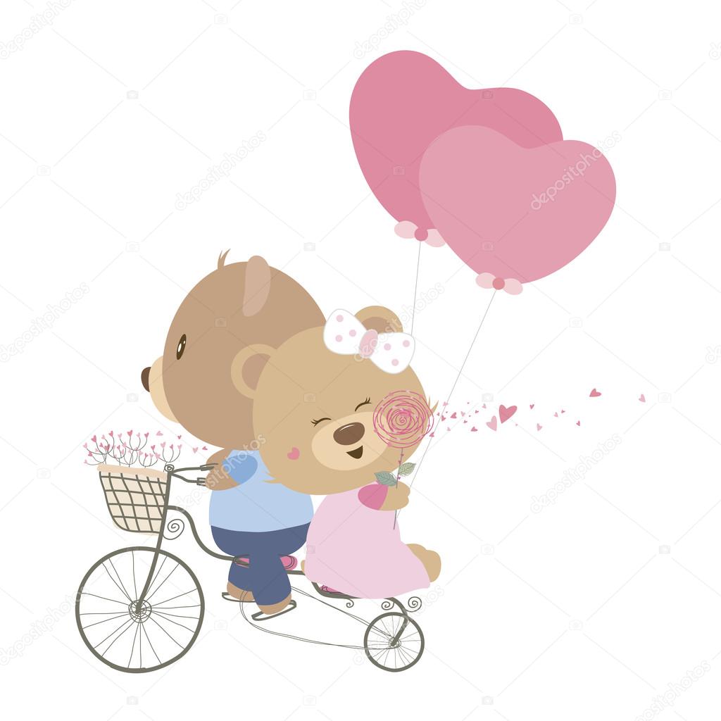 Love concept of couple teddy bear doll cycling