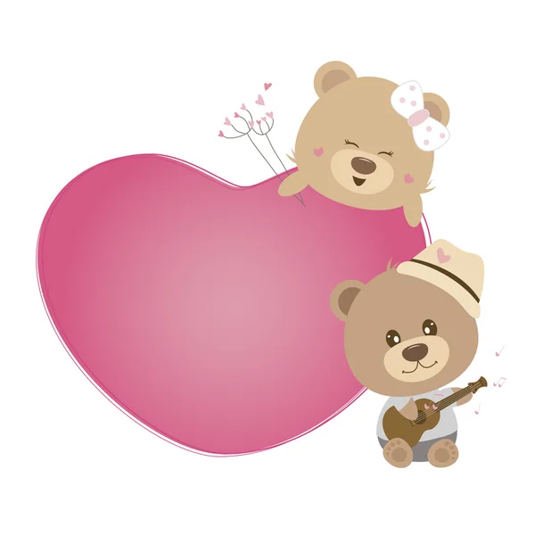 Liefde concept van paar teddybeer pop zingen een lied — Stockvector