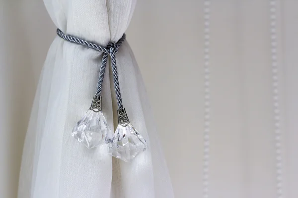 Airy curtain with curtain tie in the bedroom — Stock Photo, Image