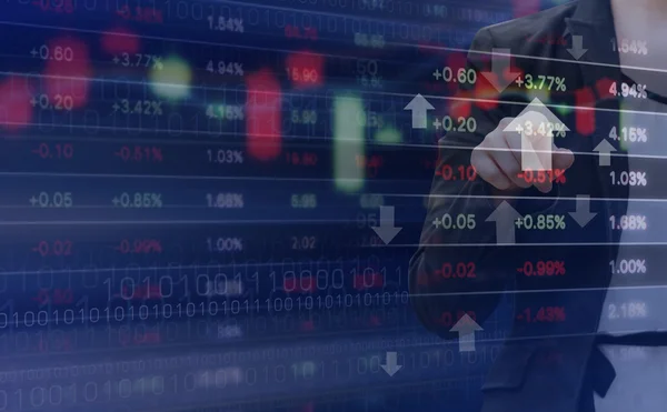 Double exposure of business woman and stock market graph — Stock Photo, Image