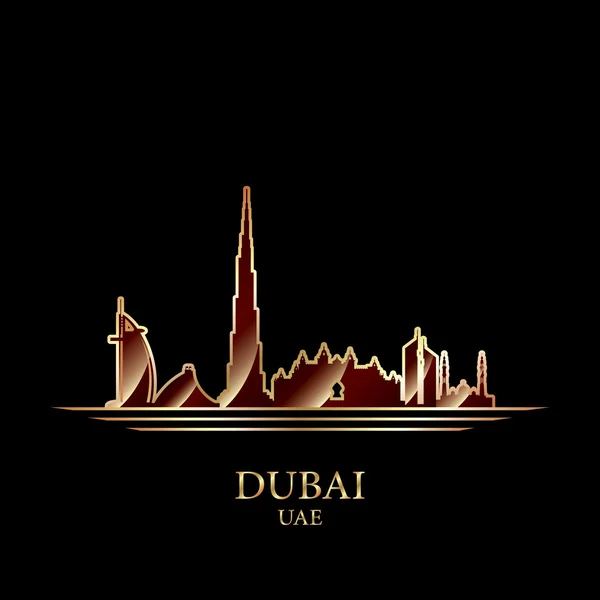 Silhouette dorée de Dubaï sur fond noir — Image vectorielle