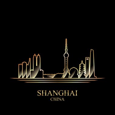 Shanghai altın siluet siyah arka plan üzerine