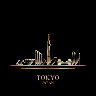 Tokyo altın siluet siyah arka plan üzerine