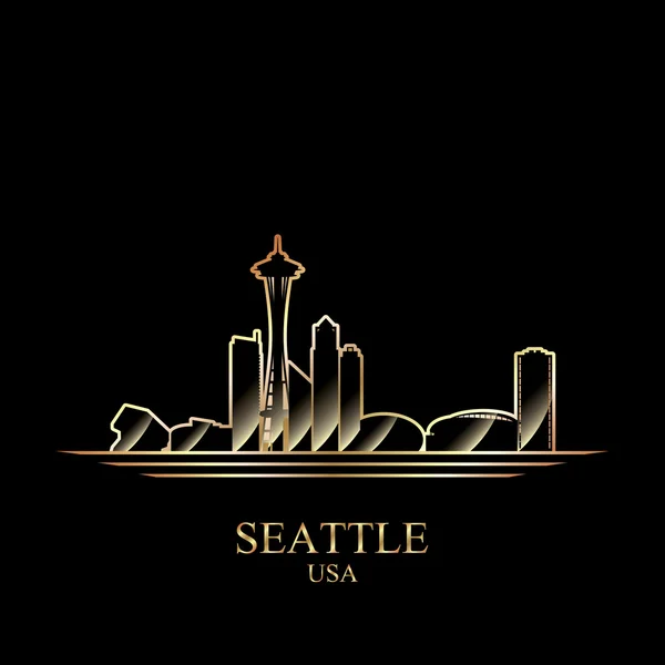 Gold silhouette of Seattle on black background — Stock Vector