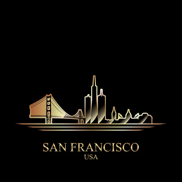 Gold silhuetten av San Francisco på svart bakgrund — Stock vektor