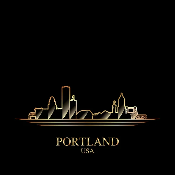 Gouden silhouet van Portland op zwarte achtergrond, vector illustra — Stockvector