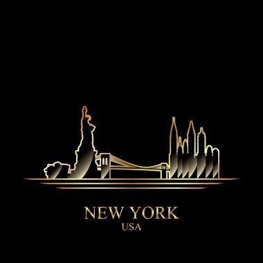 New York altın siluet siyah arka plan üzerine