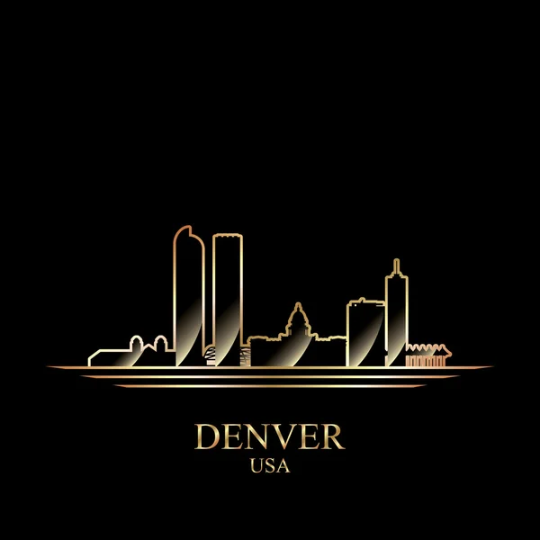 Gold silhouette of Denver on black background — Stock Vector