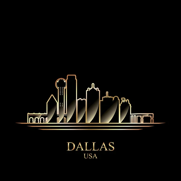 Goldsilhouette der Dallas auf schwarzem Hintergrund — Stockvektor