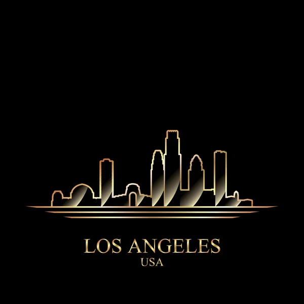 Goldsilhouette von los angeles auf schwarzem Hintergrund — Stockvektor