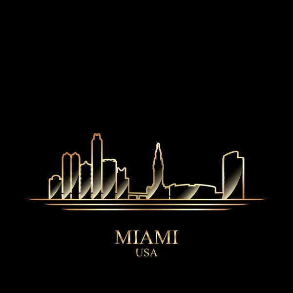 Goldsilhouette von Miami auf schwarzem Hintergrund — Stockvektor