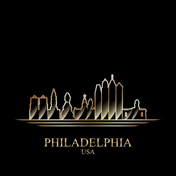 Silhouette or de Philadelphie sur fond noir — Image vectorielle