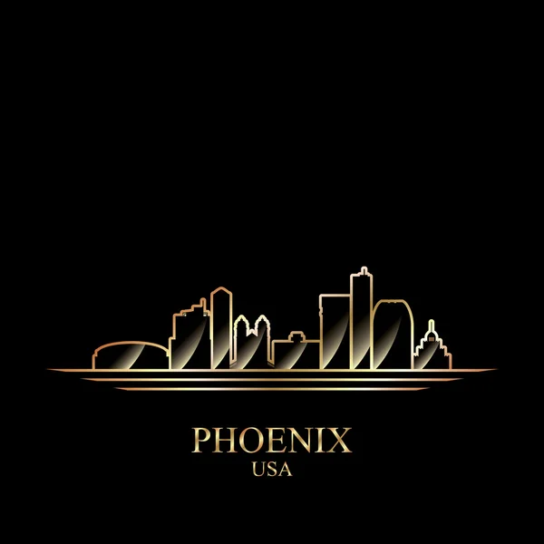 Silhouette in oro di Phoenix su sfondo nero — Vettoriale Stock