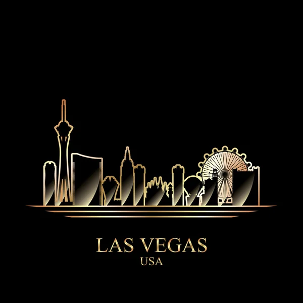 Silhouette in oro di Las Vegas su sfondo nero — Vettoriale Stock