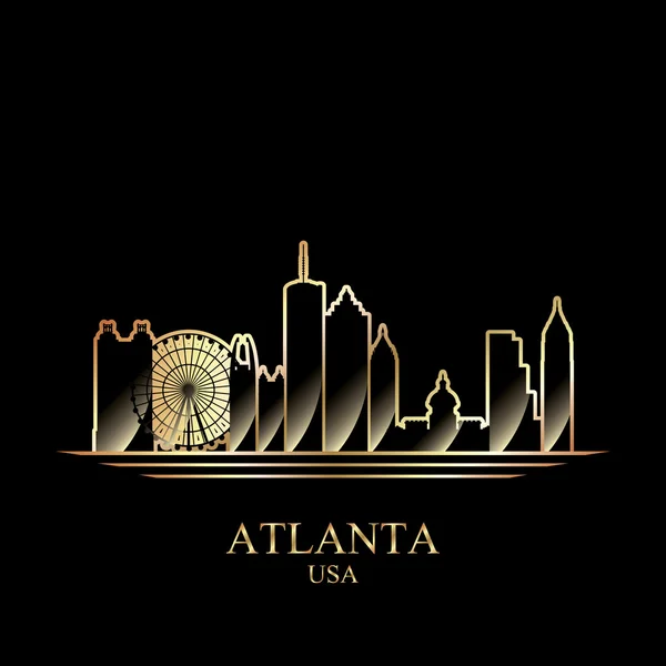 Guld silhuetten av Atlanta på svart bakgrund — Stock vektor