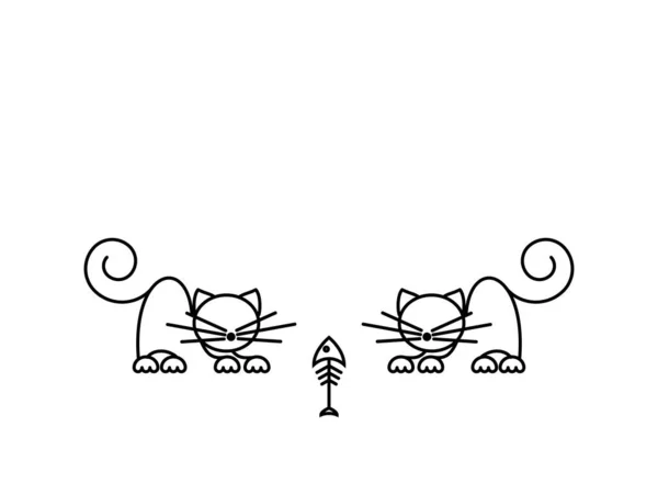 Кошачья Печать Смешные Котята Играют Рыбой Минималистское Искусство Векторная Иллюстрация — стоковый вектор
