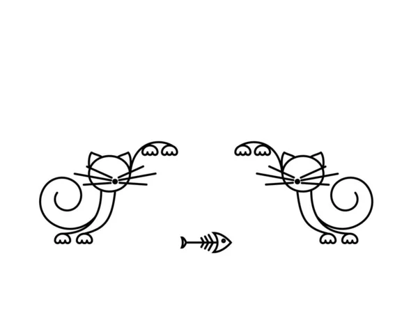 Cat Print Drôle Chatons Jouant Avec Poisson Art Minimaliste Illustration — Image vectorielle