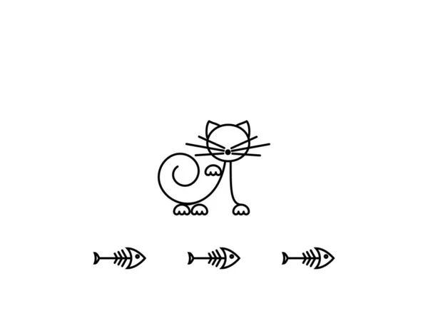 Cat Print Funny Kitten Playing Fish Minimalist Art Vector Illustration — Stock Vector