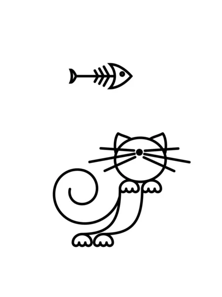 Cat Print Chaton Drôle Jouant Avec Poisson Art Minimaliste Illustration — Image vectorielle