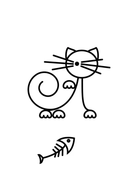 Cat Print Chaton Drôle Jouant Avec Poisson Art Minimaliste Illustration — Image vectorielle