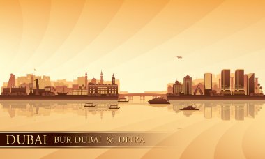 Dubai Deira ve Bur Dubai siluetinin siluet arka plan
