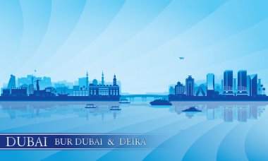 Dubai Deira ve Bur Dubai siluetinin siluet arka plan
