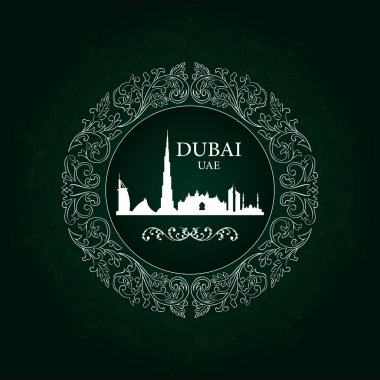 Dubai siluetinin siluet antika arka plan üzerinde