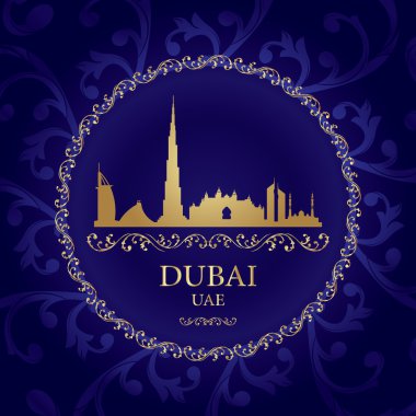 Dubai siluetinin siluet antika arka plan üzerinde