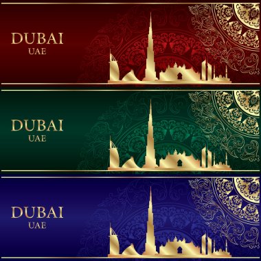 Dubai siluetinin siluet antika arka plan üzerinde kümesi
