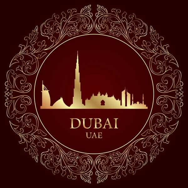 Dubai skyline silhouette on vintage background — Stock Vector