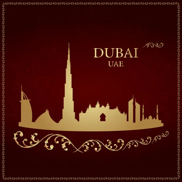 Dubai skyline van silhouet op vintage achtergrond — Stockvector