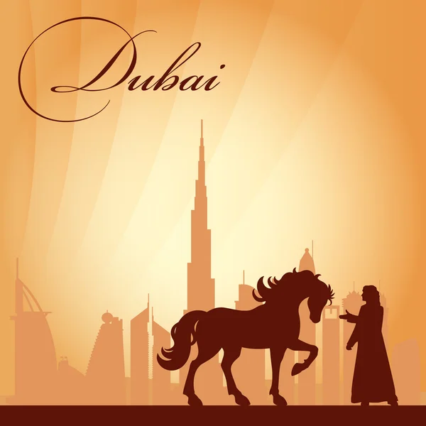 Dubai stad skyline van silhouet achtergrond — Stockvector