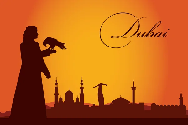 Dubai stad skyline van silhouet achtergrond — Stockvector