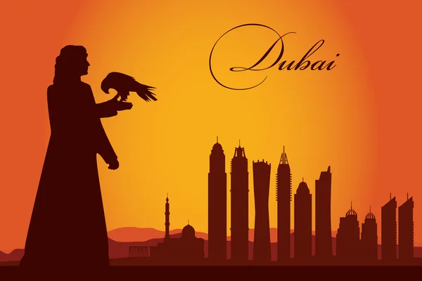 Dubai stad skyline van silhouet achtergrond — Stockvector