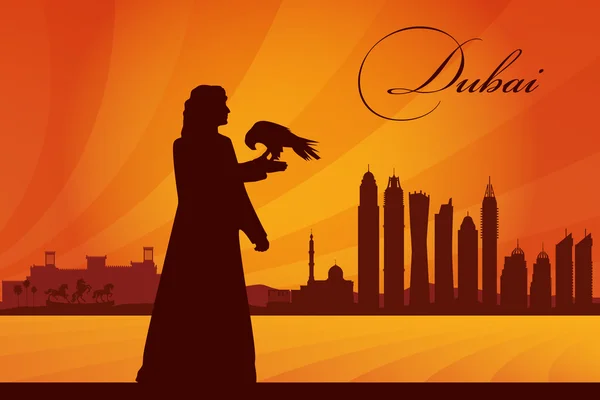 Dubai cidade skyline silhueta fundo — Vetor de Stock