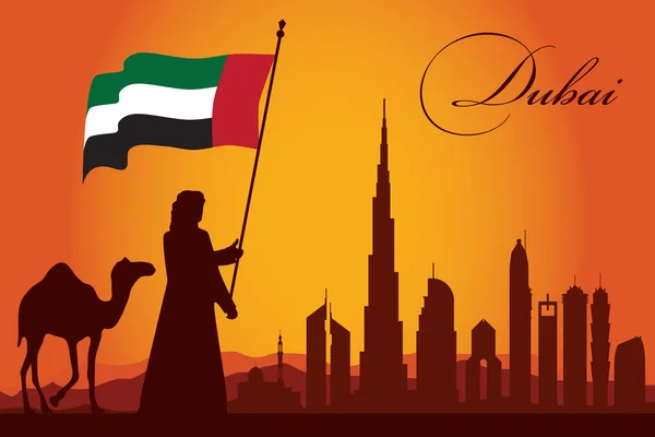 Dubai cidade skyline silhueta fundo —  Vetores de Stock