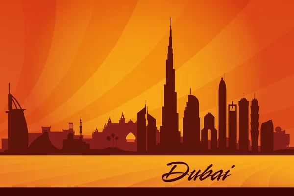 Dubai cidade skyline silhueta fundo — Vetor de Stock