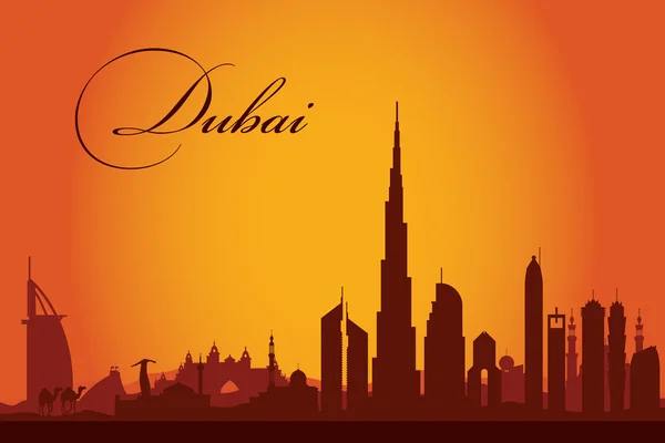 Dubai cidade skyline silhueta fundo — Vetor de Stock