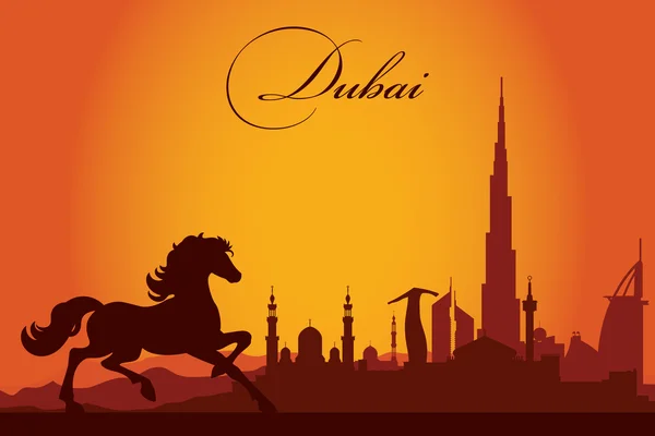 Dubai stad skyline van silhouet achtergrond — Stockvector