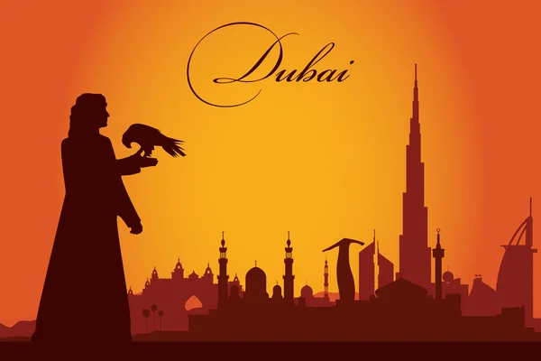 Dubai stad skyline van silhouet achtergrond — Stockvector