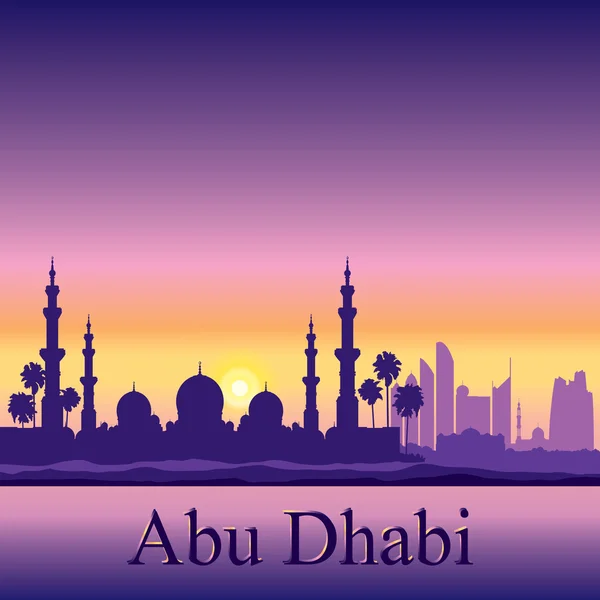 Abu Dhabi horizon silhouette arrière-plan avec une grande mosquée — Image vectorielle