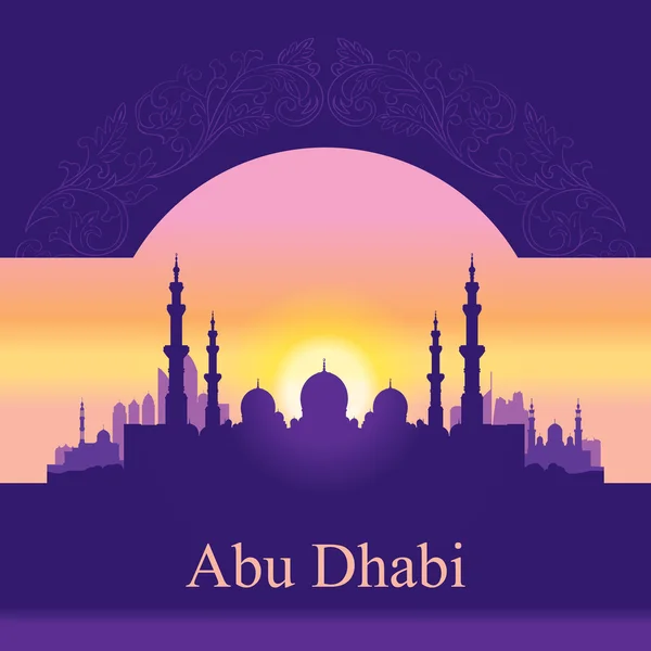 Abu Dhabi skyline van silhouet achtergrond met een Grand Mosque — Stockvector