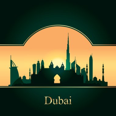 Dubai siluetinin siluet günbatımı arka plan üzerinde