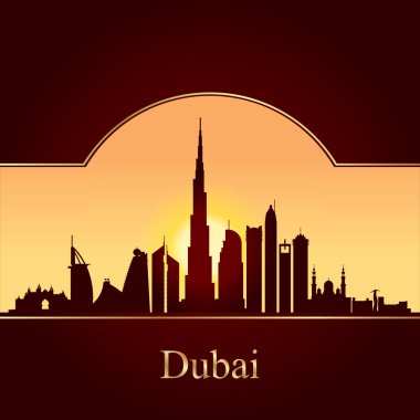 Dubai siluetinin siluet günbatımı arka plan üzerinde